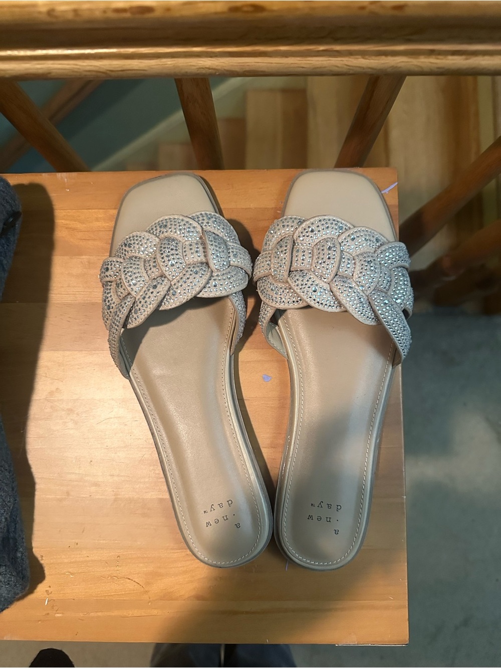 Target Beige Braided Crystal Slide Sandals